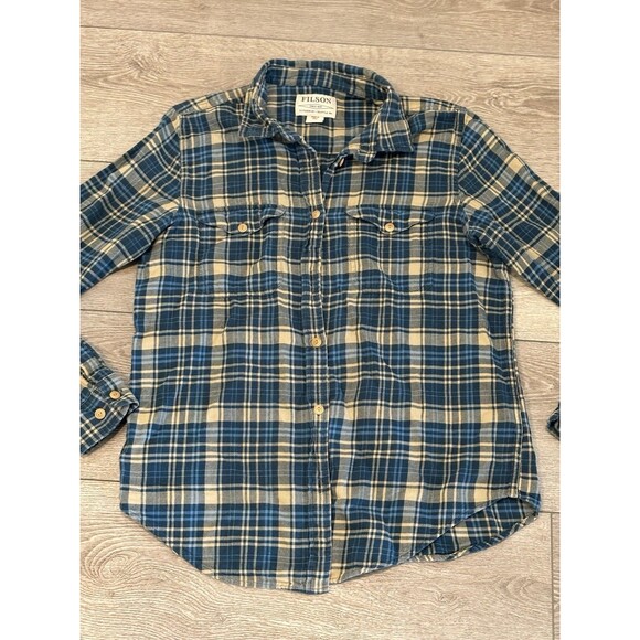 Vtg CC Filson Plaid Flannel Mens Size L Button Front Shirt Long Sleeve Green - Picture 1 of 8